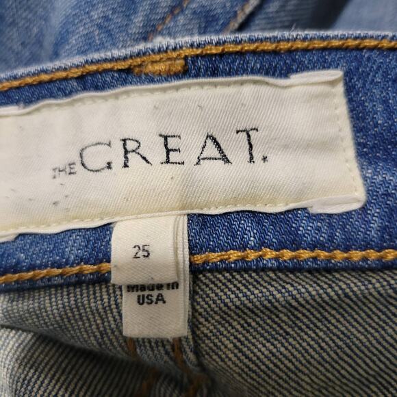 The Great Straight A Jeans Blue Button Fly High Waist Premium Denim Size 25 - Picture 7 of 14